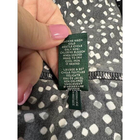 Lauren Ralph Lauren Women Twisted Front Dress 16 Black Dot Stretch Career Classy - Picture 11 of 12